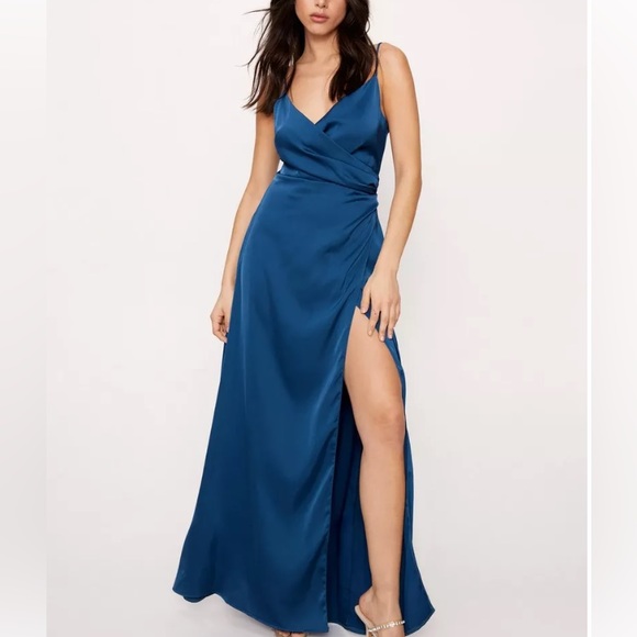 Nasty Gal Satin V Nevk Wrap Maxi Dress - Picture 2 of 4